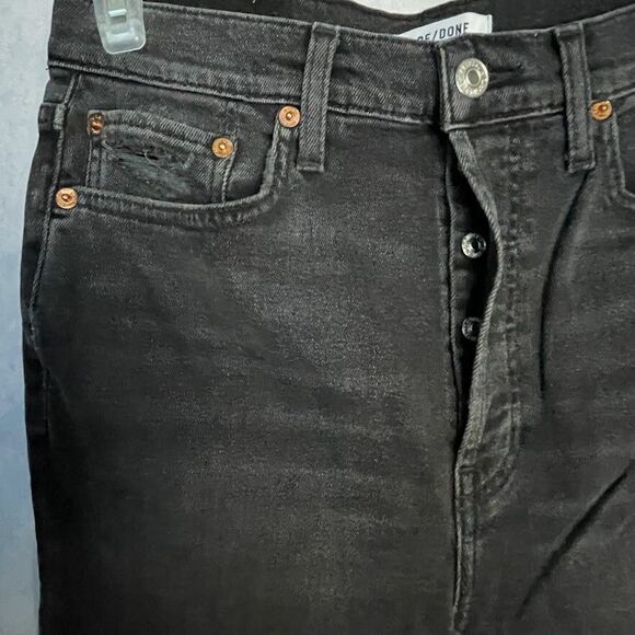 REDONE 90s High Rise Jeans Womens Size 29 Black Retro Denim Slim Raw Ankle Crop - Picture 3 of 15